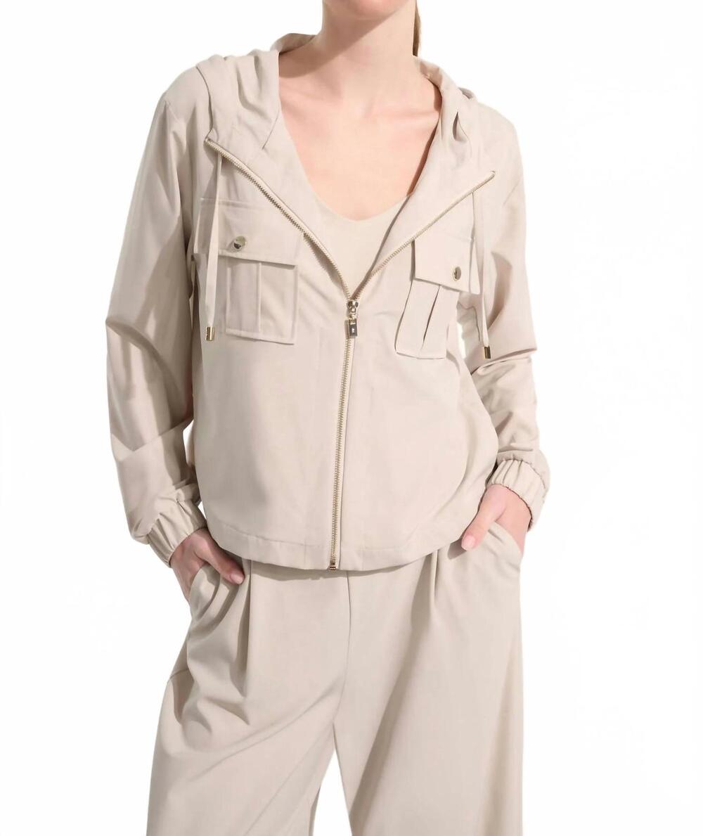 NEW JOSEPH RIBKOFF hooded zip up boxy utility jacket in moonstone